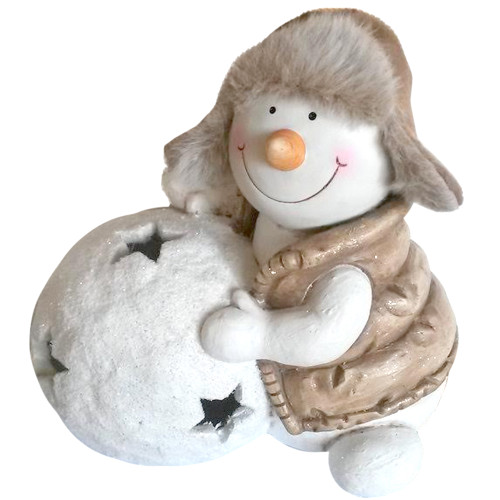 14" Jolly Snowman with Snowball Tea Light Candle Holder Christmas Table Top Decoration