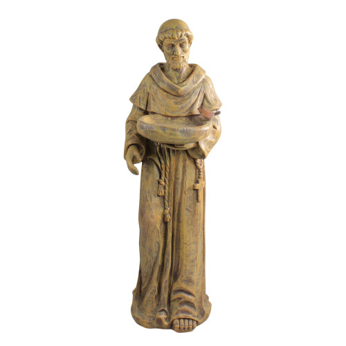 35.5" Brown Religious St. Francis of Assisi Bird Feeder Outdoor Garden Statue