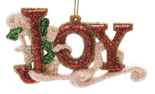 4.25" Merry & Bright Red, White and Green Glitter "Joy" Inspirational Christmas Ornament