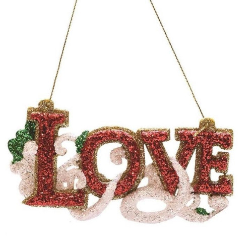 4.75" Merry & Bright Red, White and Green Glitter "Love" Inspirational Christmas Ornament