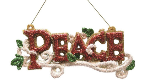 5.5" Merry & Bright Red, White and Green Glitter "Peace" Inspirational Christmas Ornament