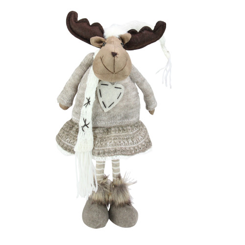 12.75" Gray and Brown Standing Girl Moose Decorative Christmas Tabletop Figure