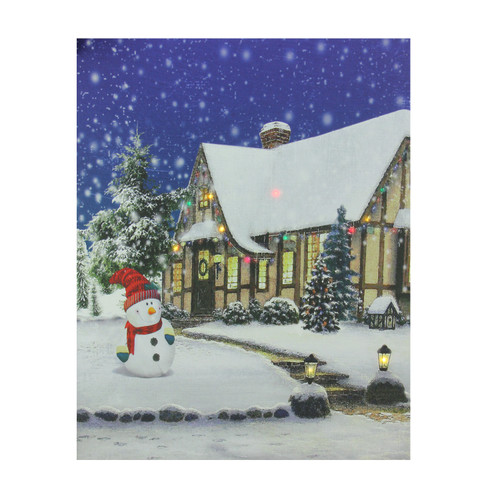 LED Lighted Christmas Snowman with Decorated Home Canvas Wall Art 19.75" x 23.5"
