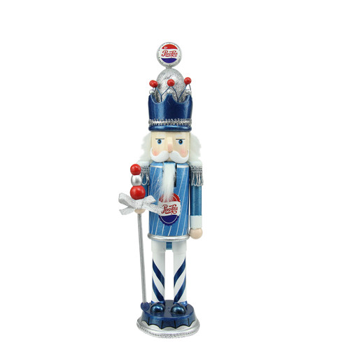 12" Decorative Blue White and Silver Wooden "Pepsi-Cola" Christmas Nutcracker King