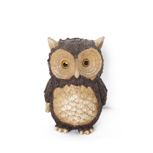 10" Brown Tree Bark Inspired Horned Owl Outdoor Patio Garden Statue