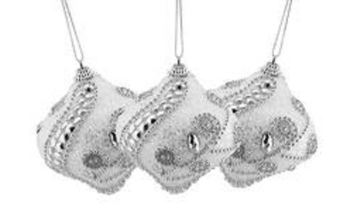 3ct White and Silver Beaded Shatterproof Glittered Christmas Onion Ornaments 3"