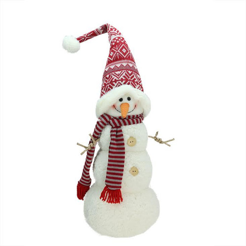 27'' Red and Gray Striped Snowman with Scarf Christmas Tabletop Decor