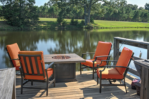 5 Piece Brown Patio Chair and Gas Fire Pit Outdoor Furniture Set 42"