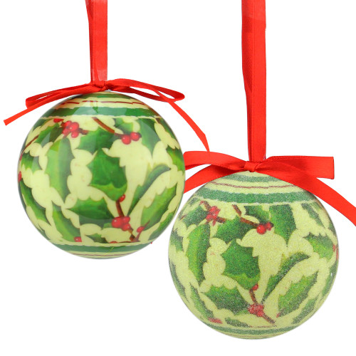 7ct Red and Green Holly Berry Decoupage Shatterproof Christmas Ball Ornament Set 2.75" (60mm)