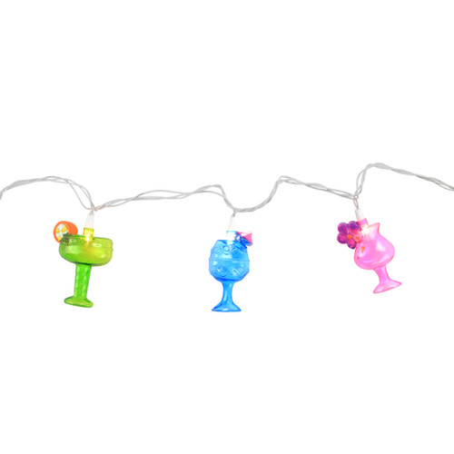 Set of 10 Happy Hour Colorful Cocktails Patio and Garden Novelty Christmas Lights - 6 ft White Wire