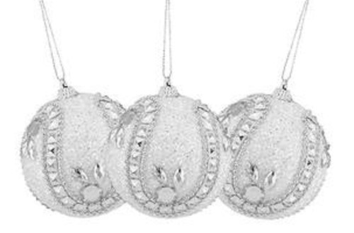 3ct White and Silver Glittered Shatterproof Christmas Ball Ornaments 3" (75mm)