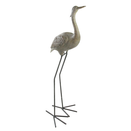 38.5" Brown and Gray Red-Crowned Crane Outdoor Patio Garden Statue