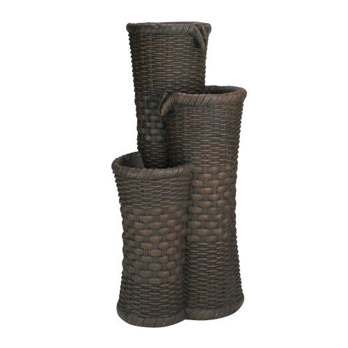 28" Brown Woven Wicker Inspired 3-Tier Outdoor Garden Water Fountain