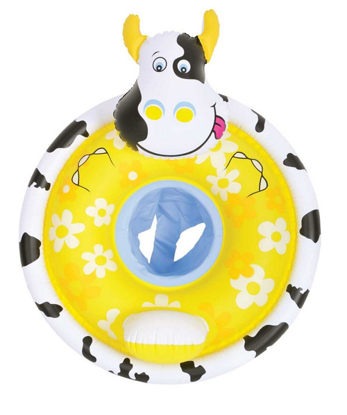 Inflatable Yellow and White Cow Children's Floating Baby Seat Float, 31.25-Inch