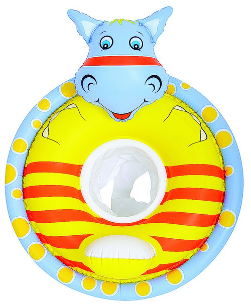 Inflatable Yellow and Blue Hippo Children's Swimming Pool Float, 31.25-Inch