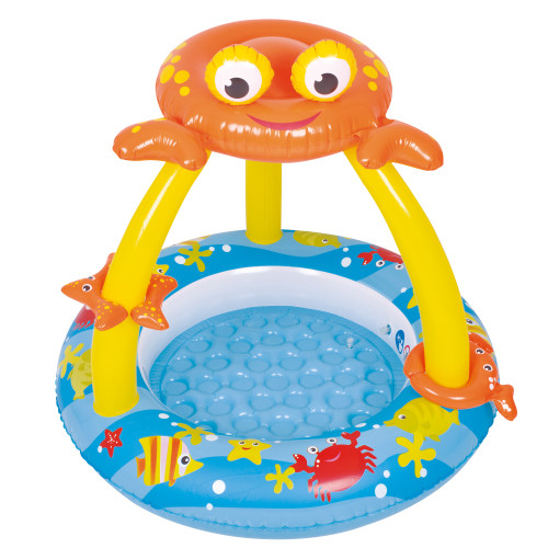 39" Blue and Yellow Inflatable Baby Swimming Pool with Crab Canopy