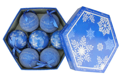 7ct Blue and White Decoupage Snowflake Shatterproof Ball Ornament Set 2.75" (60mm)