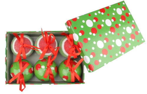 6ct White and Green Polka Dot Decoupage Shatterproof Christmas Ball Ornament Set 2.75" (60mm)