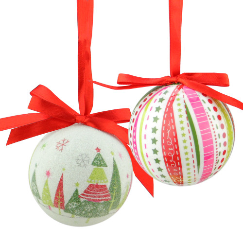 7ct White and Red Decoupage Shatterproof Christmas Ball Ornament Set 2.75" (60mm)