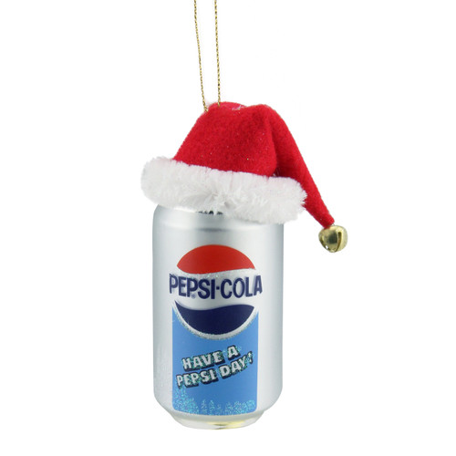 3.75" Silver and Red Pepsi Can with Santa Hat Glass Christmas Ornament
