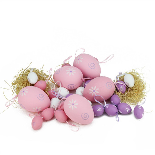 29ct Pastel Pink, Purple and White Spring Easter Egg Ornaments 3.25"