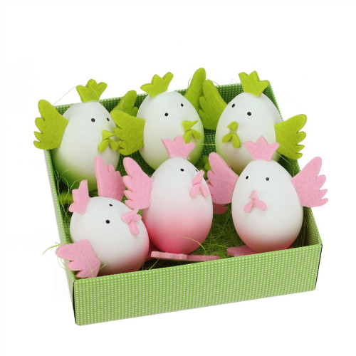Set of 6 Pink and Green Felt Easter Egg Chicken Spring Figure Decorations 3"