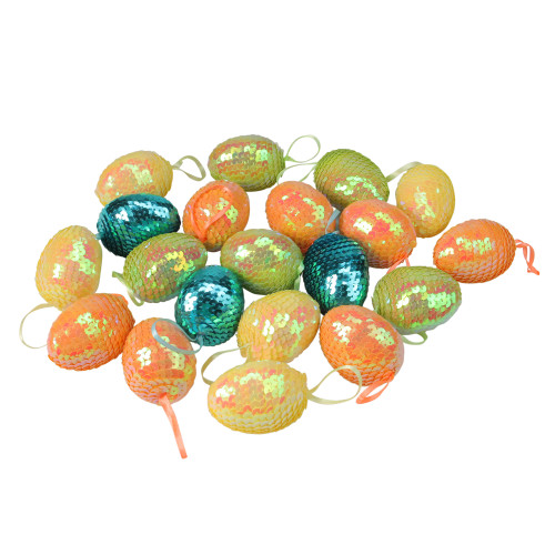Set of 25 Blue and Orange Sequined Spring Easter Egg Ornaments 2.25"