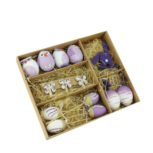 Club Pack of 14 Purple and White Easter Egg Decor 6.75"