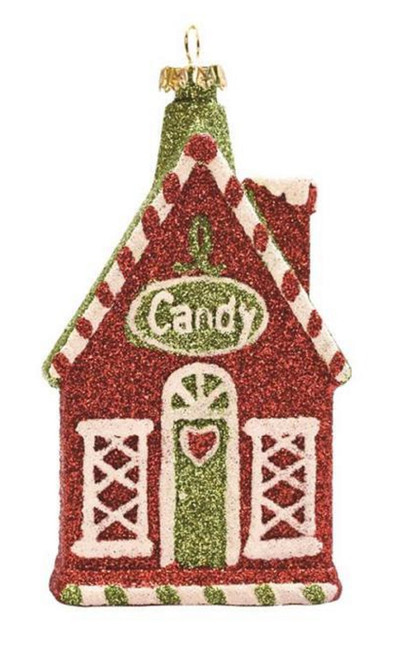 4.25" Glitter Red and Green Shatterproof Candy House Christmas Ornament