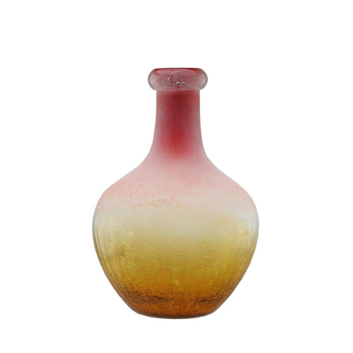 12.5" Amber Yellow and White Frosted Hand Blown Glass Vase