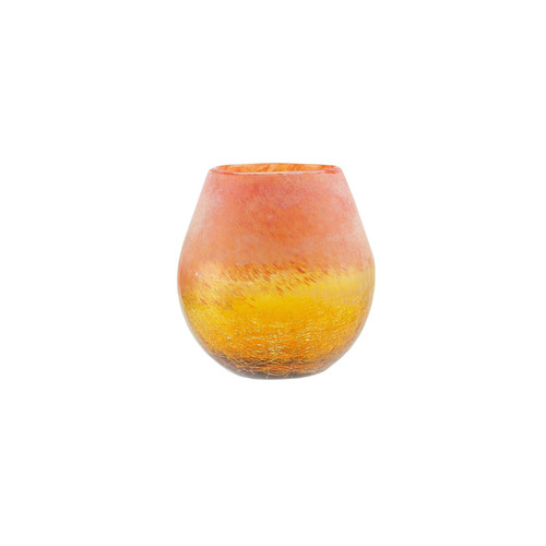 6" Amber Yellow and Orange Coral Frosted Hand Blown Decorative Glass Vase