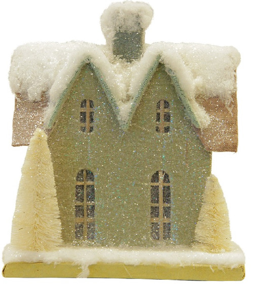 9.25" Green and White Snow Covered House Christmas Tabletop Decor