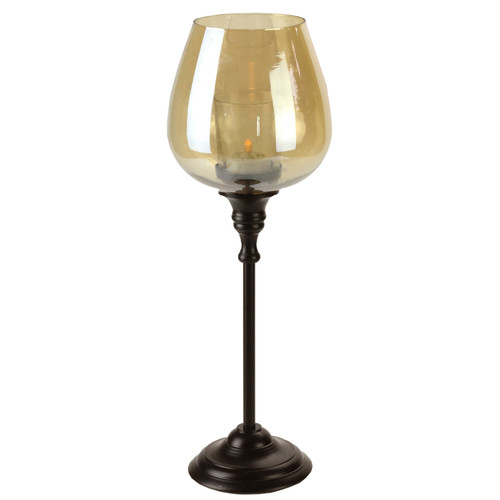 14.75" Decorative Medium Golden Luster Brown Stemmed Votive Candle Holder