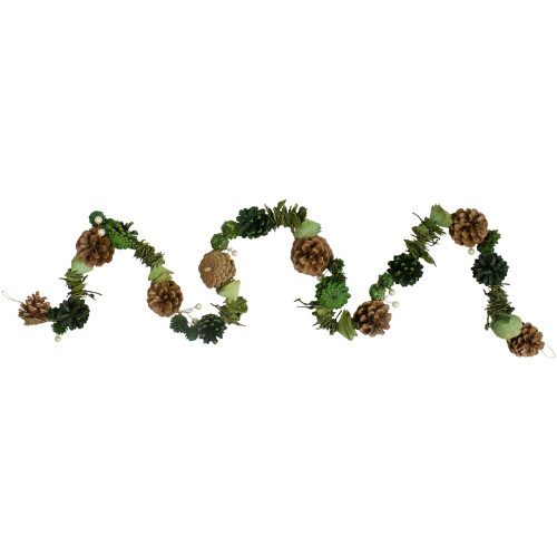 5' x 3" Pine Cone and Rose Artificial Garland - Unlit