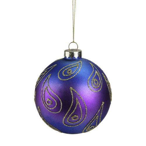 Regal Peacock Blue, Purple and Gold Glass Ball Christmas Ornament 4" (100mm)
