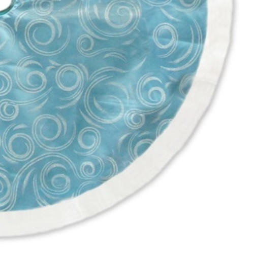 48" Sheer Organza Glittered Light Blue Swirl Christmas Tree Skirt with Faux Fur Trim
