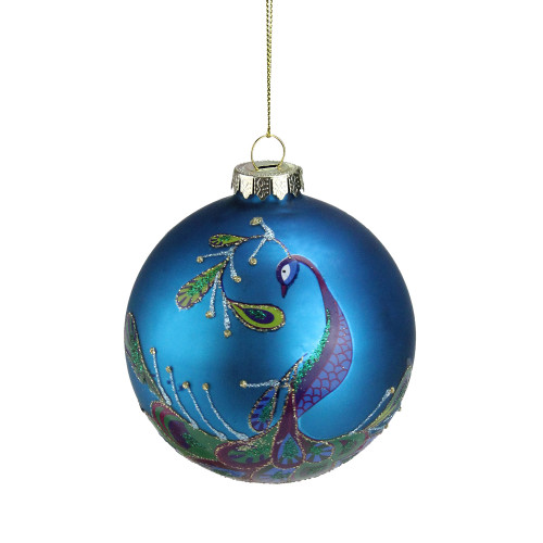 4" Turquoise Blue and Purple Round Glass Ball Christmas Ornament