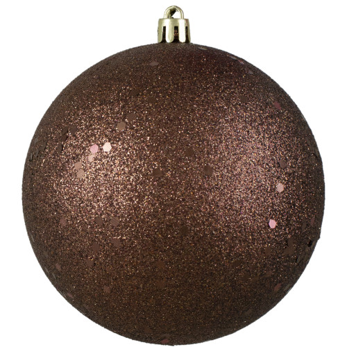 Mocha Brown Holographic Glitter Shatterproof Christmas Ball Ornament 4" (100mm)