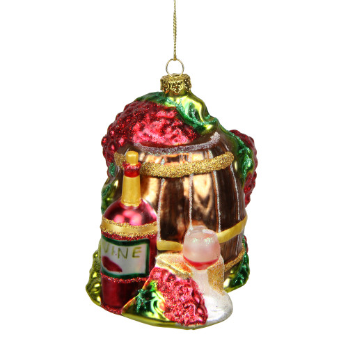 4" Red and Yellow Wine Barrel Glass Christmas Ornament