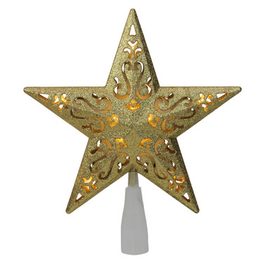 8.5" LED Lighted Gold Cutout 5-Point Star Christmas Tree Topper - Clear ...