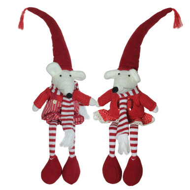 Set of 2 Plush Red & White Striped Sitting Christmas Boy & Girl Mice ...