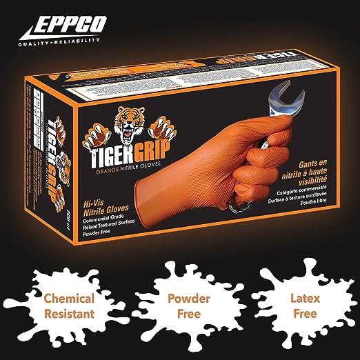 Tiger Grip Gloves Textured Orange Nitrile 8 Mil - State Safety