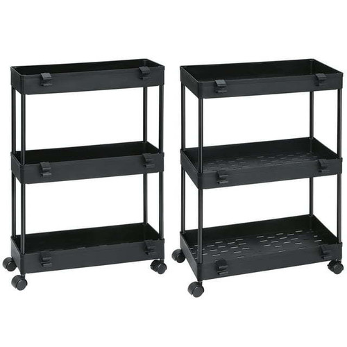 2 Pack 3 Tier Slim Storage Kitchen Cart, Shelving Unit Rolling Rack with Wheels, Black