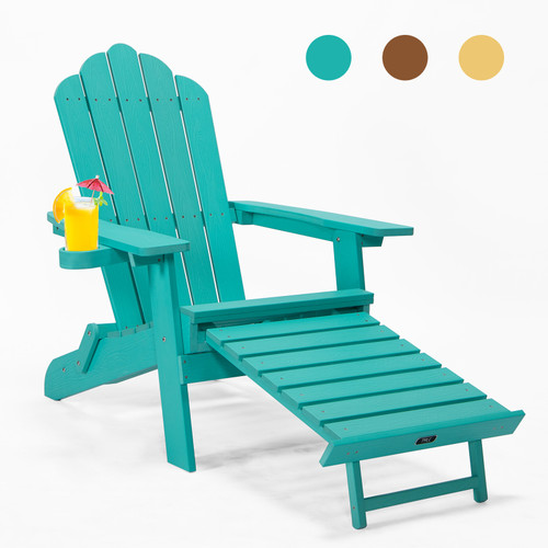 TALE Folding Adirondack Chair with Pullout Ottoman with Cup Holder;  Oversized;  Poly Lumber;   for Patio Deck Garden;  Backyard Furniture;  Easy to Install; . Banned from selling on Amazon