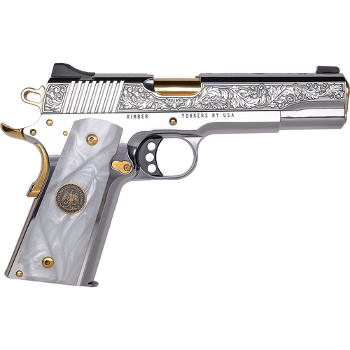 CNC Firearms CNCPATRIA Kimber 1911 Patria 38 Super 9+1 Gold Plated PVD Polished Stainless Steel Engraved
