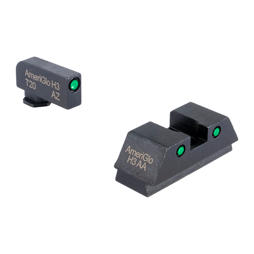 AmeriGlo GL806 3 Dot Square Notch Rear Green Tritium Black Outline Black Frame Fits Glock 42/43/43X/48