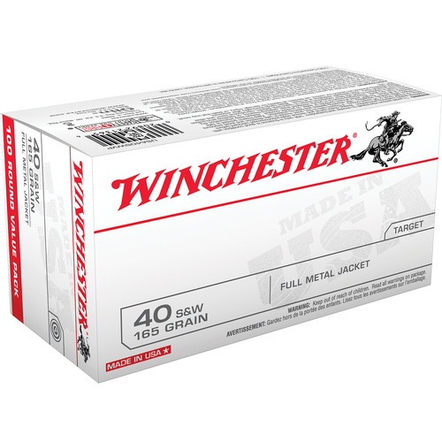 Winchester USA .40 S&W Ammunition 100 Rounds FMJ 165 Grains