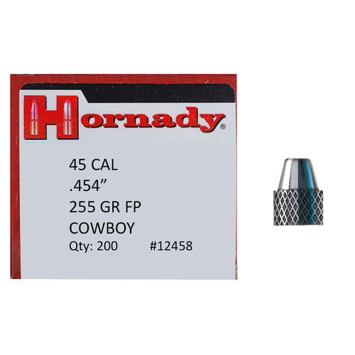Hornady 12458 Frontier Lead 45 Caliber .454 255 GR Flat Point Cowboy 200 Box