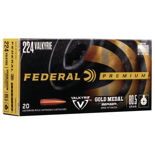 Federal GM224VLKBH2 Gold Medal  224 Valkyrie 80.5 gr Berger Boat Tail Target 20 Bx/ 10 Cs