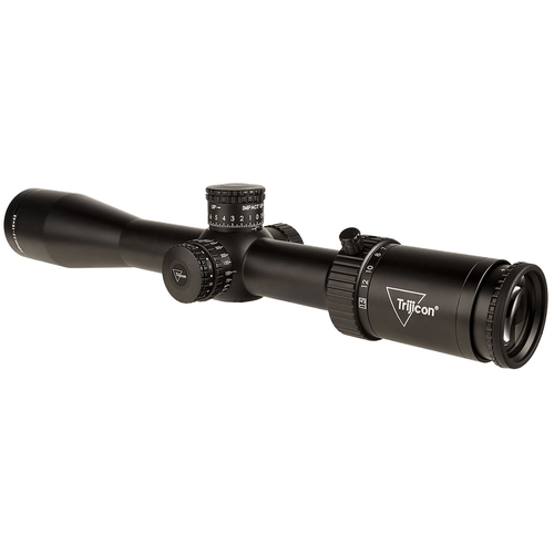 Trijicon Credo HX 2.5-15x42mm Rifle Scope with LED Illuminated Red MOA Center Dot Reticle, Left Rear Side View.